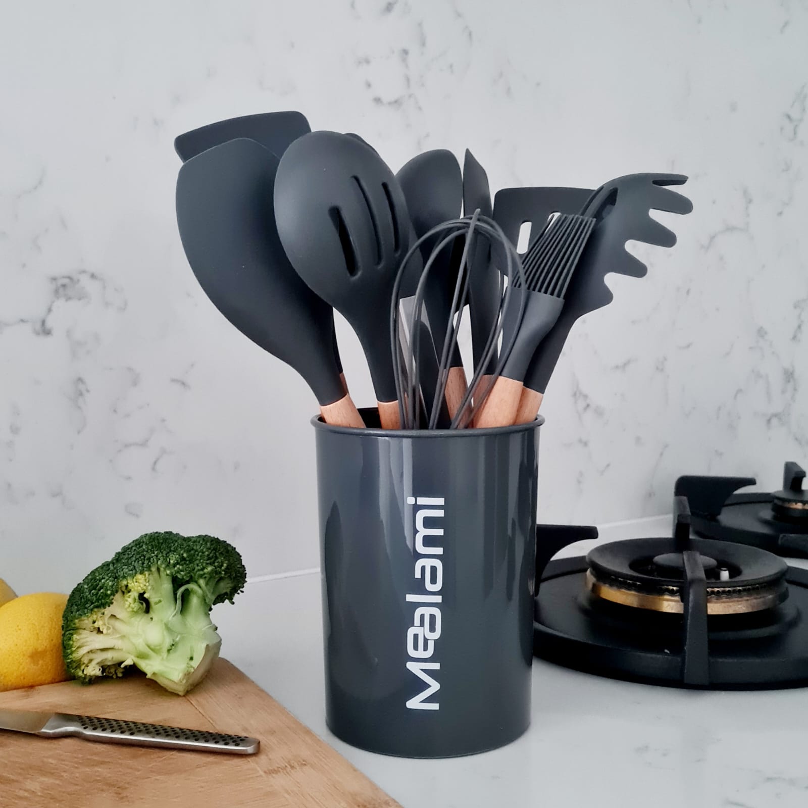 Silicone Kitchen Utensils Set (Dark Grey)